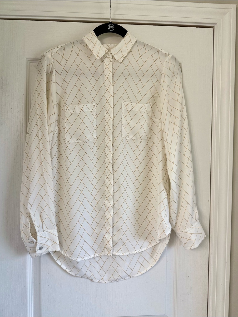 a new day Cream Button-Up Shirt with Tan Grid